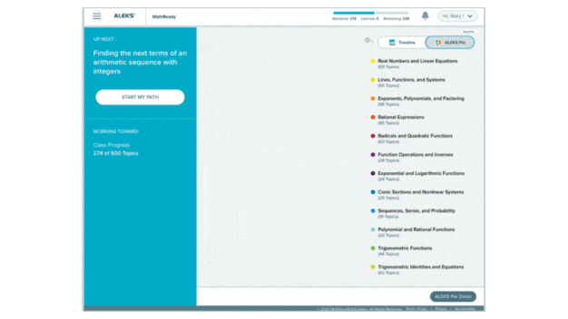 animated GIF of ALEKS Knowledge Checks feature