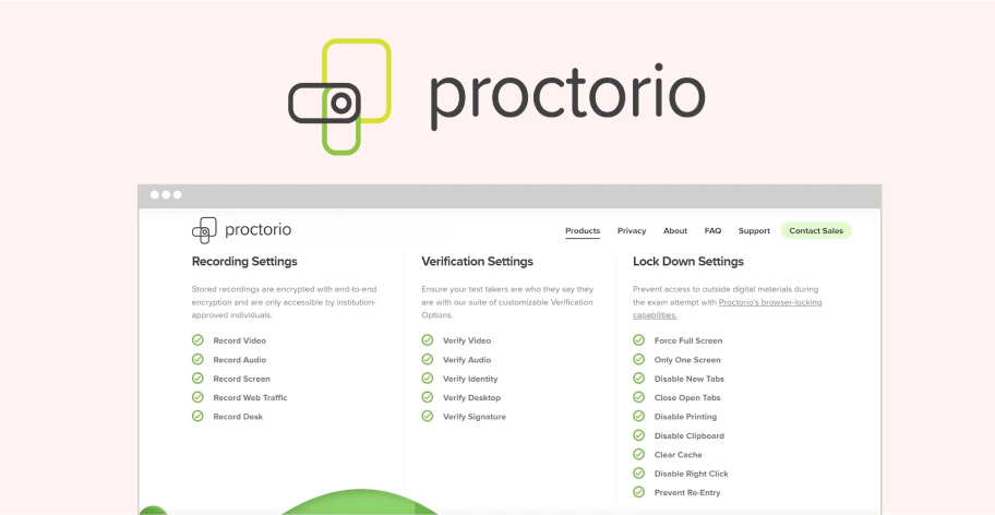 Screenshot of Proctorio use within the Connect Platform.