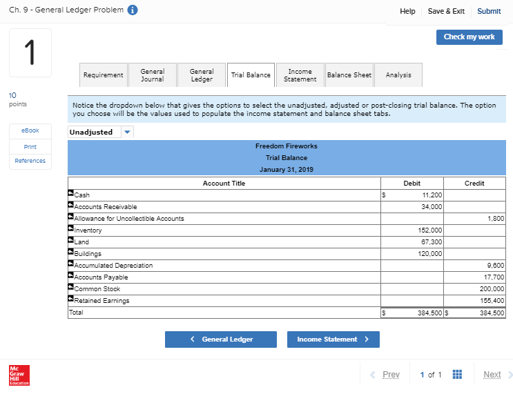 Connect interface screenshot showing example general ledge problem.