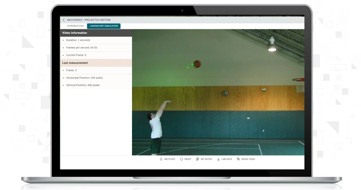 Screenshot of Projectile Motion lab