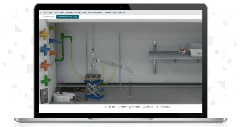 Screenshot of Simple and Fractional Distillation to Separate Binary lab simulation