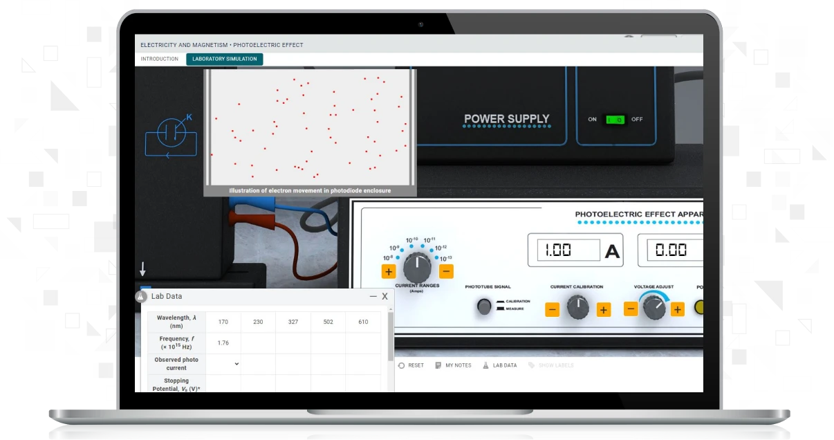 screenshot of Electricity and Magnetism: Photoelectric Effect Simulation