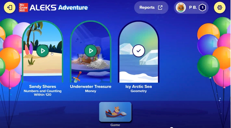 ALEKS Adventure screenshot showing auto review