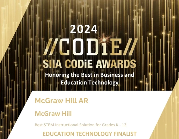 McGraw Hill AR Best STEM Instructional Solution for Grades K-12, 2024 Codie Awards Education Technology Finalist badge 