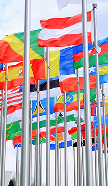 lots of international flags flying together