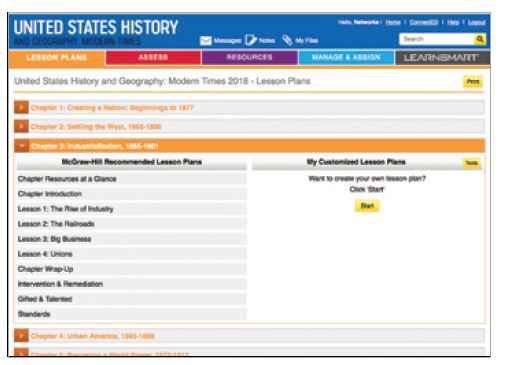 United States History and Geography Modern Times Teacher Lesson plan screenshot