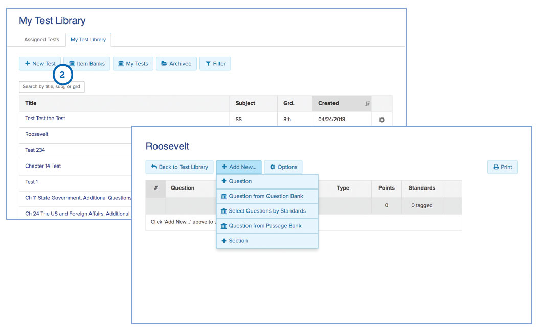 screenshot showing my test library question bank